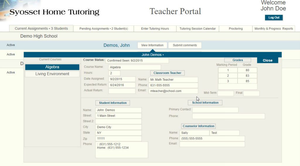 One click access to student info